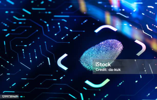 Fingerprint Biometric Authentication Button Digital Security Concept Stock Photo - Download Image Now