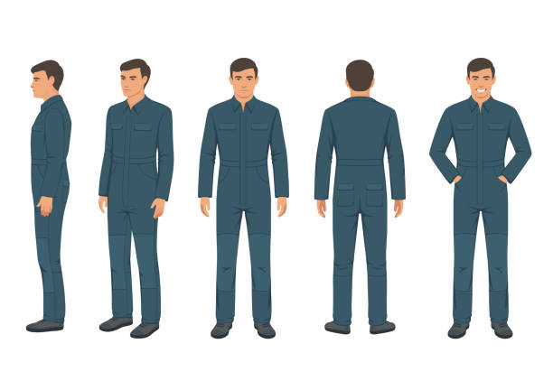biztonsági egyenruha, védőruházat, munkáskopás - kezeslábas témájú stock illusztrációk
