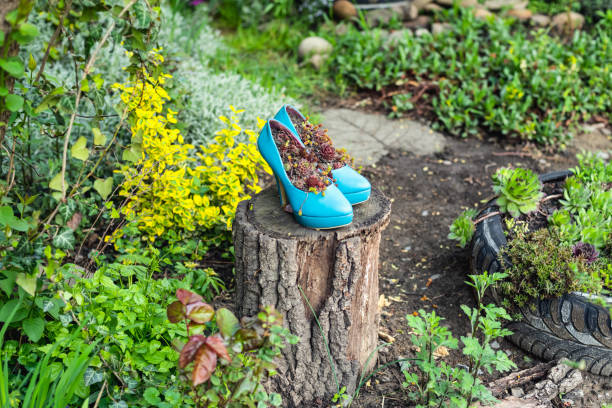 istock Romantic gardening idea with shoes as flower planters 1299736818