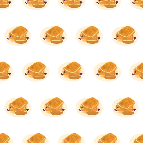 만화 손 그린 원활 한 패턴 과 프렌치 토스트. - french toast toast french culture syrup stock illustrations