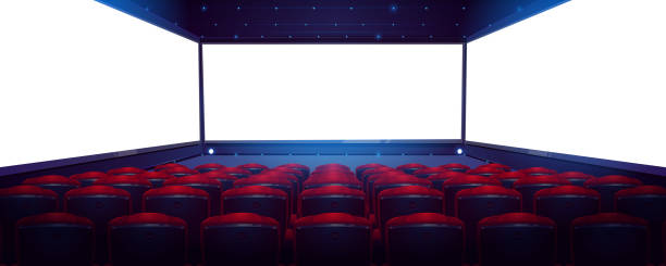 istock Movie theater, cinema with white screen and seats 1299738927