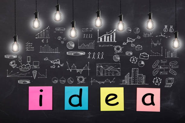istock Business concept - sketch with schemes and graphs on chalkboard 1299741370