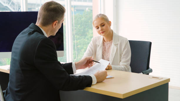 istock Job seeker in job interview meeting with manager 1299741534