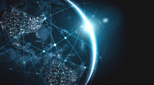 istock Global network connection covering the earth with lines of innovative perception 1299741740