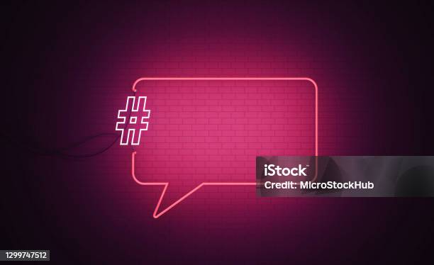 Speech Bubble Shaped Pink Neon Light And White Exclamation Point Sitting On Black Wall Stock Photo - Download Image Now