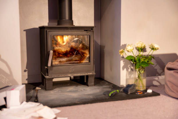 istock Log burner in Domestic lounge 1299747700