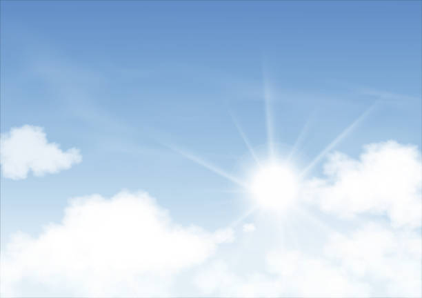 istock Blue sky with Sun shining and altostratus clouds background,Vector Cartoon sky with cirrus clouds, Concept all seasonal horizon banner in sunny day spring and summer in the morning or day time 1299748137