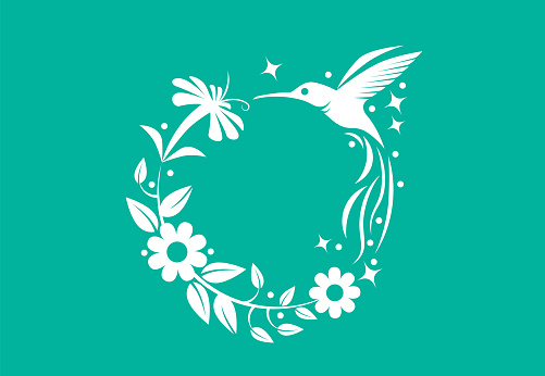 vector illustration of hummingbird with flowers