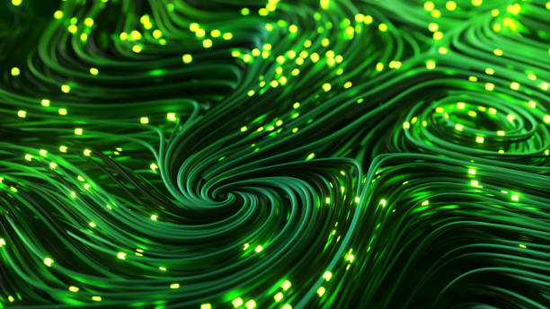 istock Bundles of abstract optical fiber lines. Bright light signals quickly transmit data for high speed internet connection. Technology and internet concept. 3d illustration 1299751184