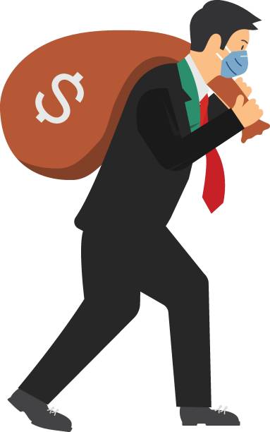 istock Finance Manager Carrying Large Money Bag Concept Vector illustration, Business character on white background, New normal life,  Investor wearing coronavirus Protection Surgical Face Mask Sign 1299751915