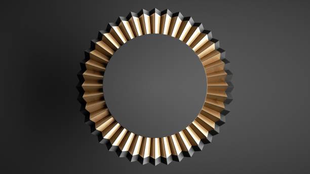 istock 3d render, abstract black and gold background with round blank frame, showcase for product presentation, top view 1299752189