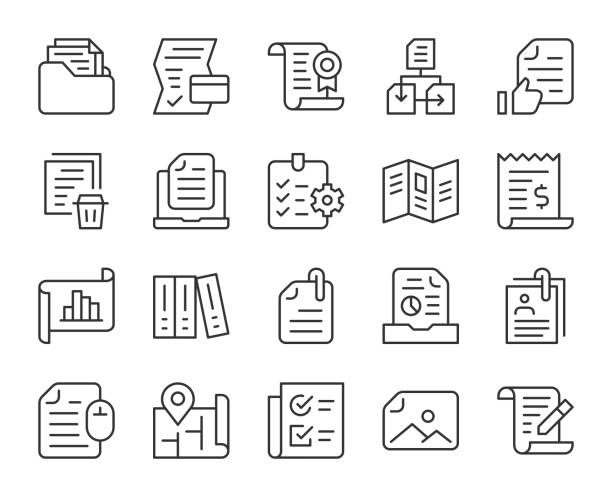 plik i dokument — ikony linii świetlnej - letter resume document writing stock illustrations