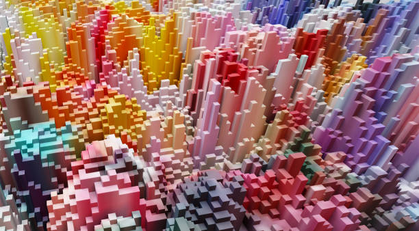 istock Sci - Fi, Voxel colourful abstract background Business  and technology concept. Illuminated cubes 3D render. Business  and technology concept background 1299754472