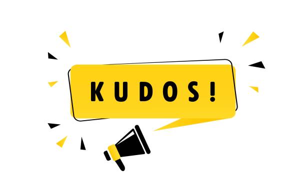 illustrations, cliparts, dessins animés et icônes de mégaphone avec la bannière de bulle de discours de kudos. haut-parleur. peut être utilisé pour les affaires, le marketing et la publicité. vecteur eps 10. isolement sur le fond blanc - applaudir