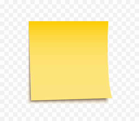 Yellow sheet of note paper. Sticky note with shadow. Realistic paper sticker for your message. Design element for advertising and promotional.