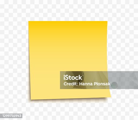 istock Yellow sheet of note paper. Sticky note with shadow. Realistic paper sticker for your message. Design element for advertising and promotional. 1299755943