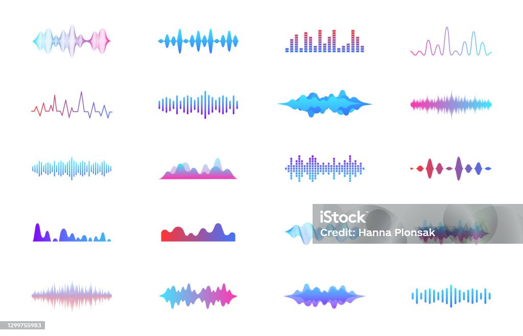 Sound waves set. Modern sound equalizer. Radio wave icons. Volume level symbols. Music frequency. Abstract digital equalizers for music app. Vector illustration. Sound Wave stock vector