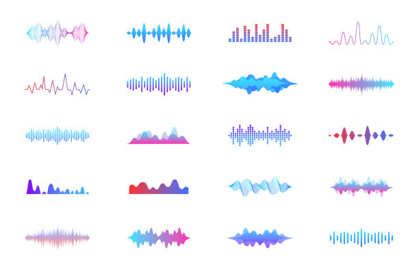 Sound waves set. Modern sound equalizer. Radio wave icons. Volume level symbols. Music frequency. Abstract digital equalizers for music app. Vector illustration. Sound waves set. Modern sound equalizer. Radio wave icons. Volume level symbols. Music frequency. Abstract digital equalizers for music app. Vector illustration. background music audio stock illustrations