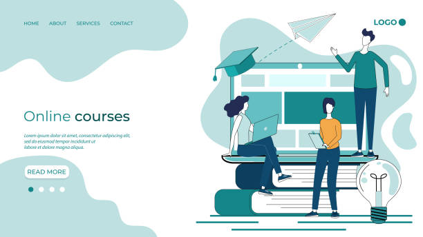 Online courses Online courses.Educational webinar,online education at home.Online advanced training courses.the concept of distance learning.flat vector illustration.The landing page template. learning backgrounds stock illustrations
