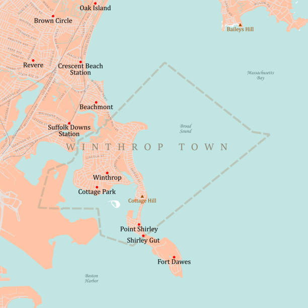 ilustraciones, imágenes clip art, dibujos animados e iconos de stock de ma suffolk winthrop town vector road map - condado de suffolk massachusetts