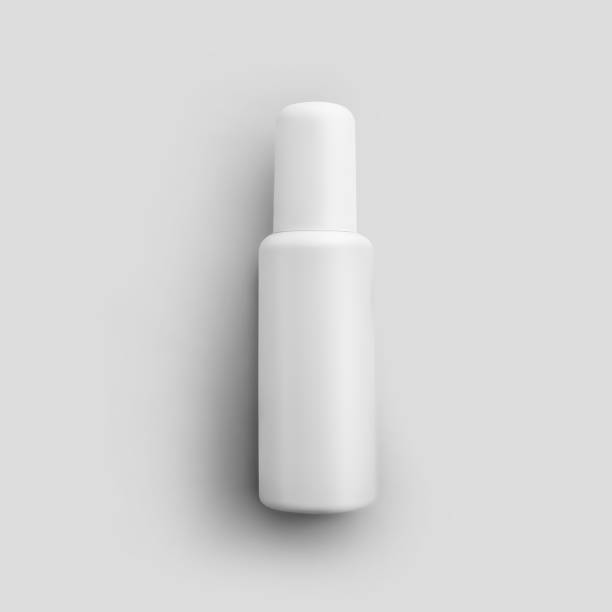 istock Template of plastic matte bottle with cap, white spray jar, for design presentation, logo. 1299760752