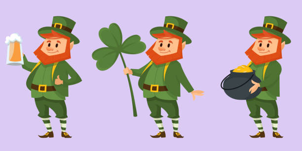 krasnoludek w różnych pozach. - leprechaun holiday stock illustrations