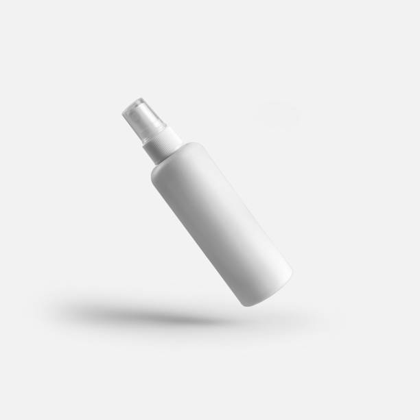 istock Template of a plastic white bottle with a spray bottle for perfume, with a transparent cap, blank vial for design presentation. 1299760913