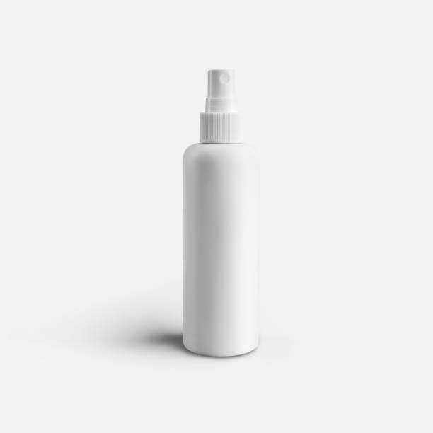 istock Mockup of matte white spray bottle isolated on background, container for perfume, cologne. 1299760943