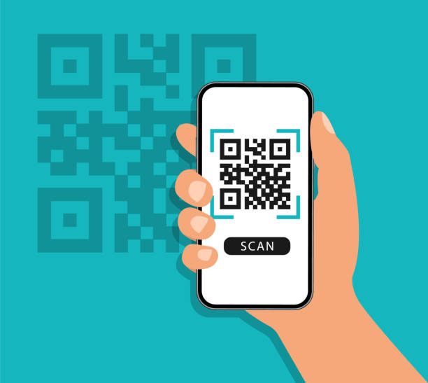 qr-code-scan auf smartphone. qr-code für die zahlung. handy-scannen qr-code. überprüfung. vektor-illustration. - medizinisches scannen stock-grafiken, -clipart, -cartoons und -symbole