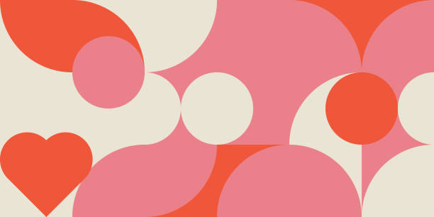 романтический вектор абстрактного геометрического фона с сердцами, кругами, прямоугольниками и квадратами в ретро скандинавском стиле. па - valentines day stock illustrations