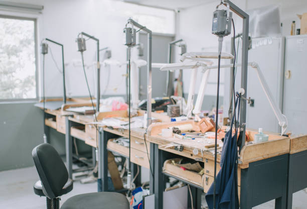 workshop studio in college for jewelry design art and craft course wooden table and work tool