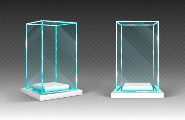 ilustrações de stock, clip art, desenhos animados e ícones de glass showcase, display, exhibit transparent box - rectangle vector three dimensional refraction