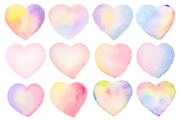 Photo of Collection Heart shape Watercolor brush paint isolated on white background for love wedding or valentines day