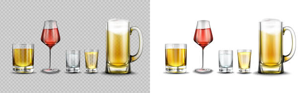 gläser mit alkoholgetränken, bier, wein, whiskey - shot glass stock-grafiken, -clipart, -cartoons und -symbole