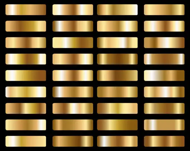 Vector illustration of Big Set Of Metallic Gold Gradients
