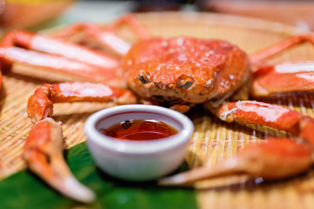 Plate with crab in a restaurant Snow Crab Japanese food on table, selective focus hakodate stock pictures, royalty-free photos & images