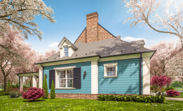 istock 3d rendering of modern classic house in colonial style in spring day 1299771126
