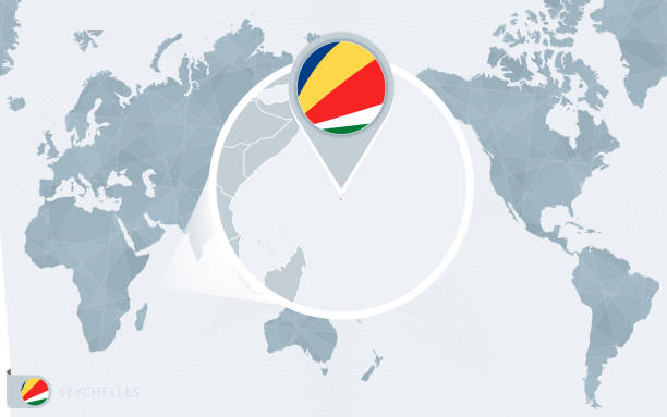 ilustrações de stock, clip art, desenhos animados e ícones de pacific centered world map with magnified seychelles. flag and map of seychelles. - flag of seychelles