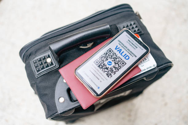istock Suitcase with international vaccination certificate for COVID-19 and passport 1299775524