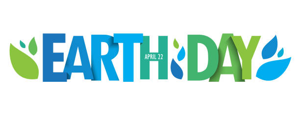 earth day зеленый синий градиент типографический баннер - день земли stock illustrations