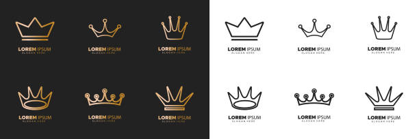 Set of royal gold crowns icon and logo design with line art style Set of royal gold crowns icon and logo design with line art style dental gold crown stock illustrations