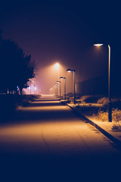 istock Street at night after snow in winter 1299782052