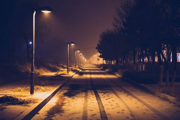 istock Street at night after snow in winter 1299782151