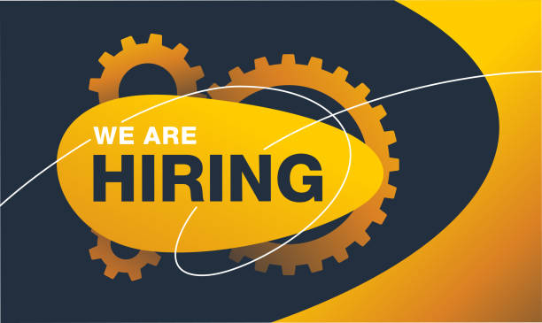 We are hiring - yellow gear box mechanism We are hiring banner - yellow gear box mechanism, as metaphor of working team - symbol oh HR, hiring, co-working construction hiring stock illustrations