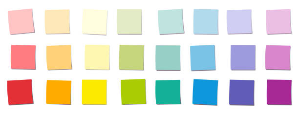 Sticky notes, rainbow gradient colored square notepads, different colors and saturations. Isolated vector illustration on white background. Sticky notes, rainbow gradient colored square notepads, different colors and saturations. Isolated vector illustration on white background. adhesive note stock illustrations
