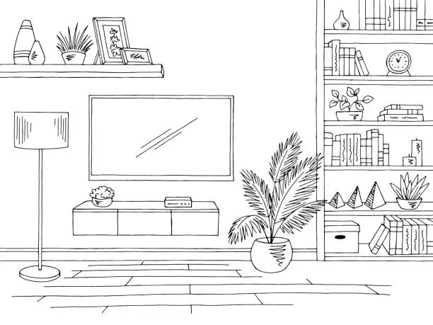 Vector illustration of Living room graphic black white home interior sketch illustration vector