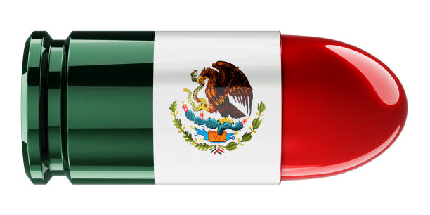 Mexican waving flag on beautiful day