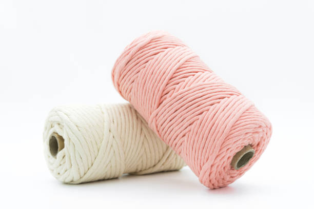 View of the single strand cotton cords for macrame DIY handcraft.