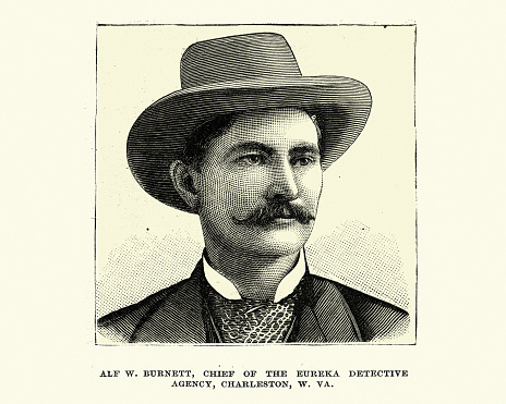 Vintage illustration of Alf W Burnett , Chief of the Eureka Detective Agency, Charleston, West Virginia, Wild West, 1880s, 1883, 19th Century