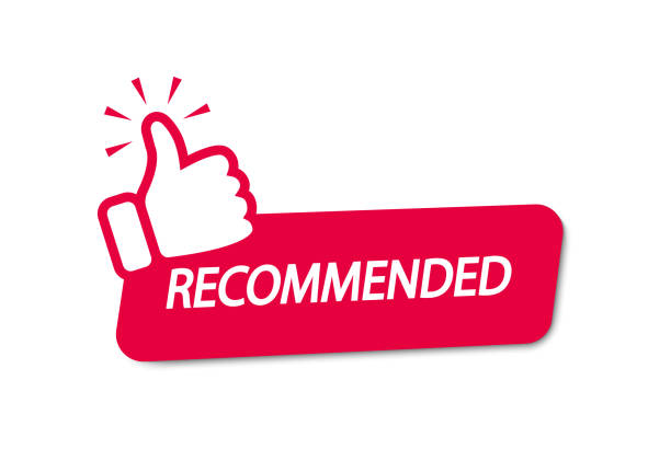 Recommend icon. Banner recommended with thumb up. Red label. Best brend. Emblem. Vector illustration. Eps 10 Recommend icon. Banner recommended with thumb up. Red label. Best brend. Emblem. Vector illustration. Eps 10 advice stock illustrations